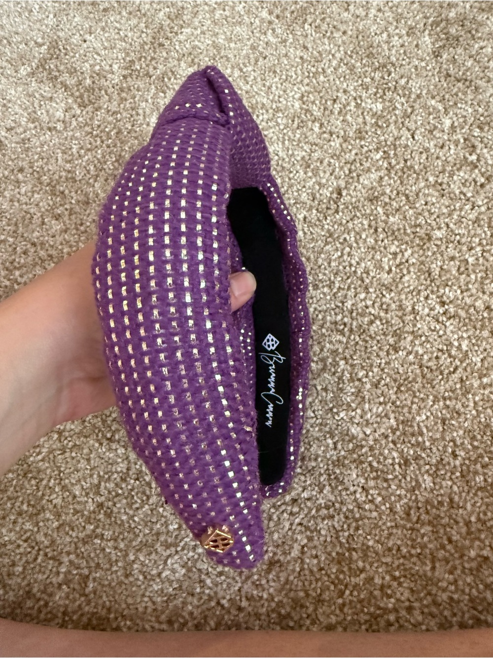 Embellished Purple Padded Headband with Gold Accent